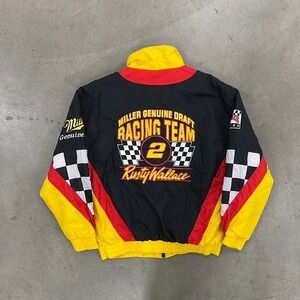Vintage Rusty Wallace Ford Racing Nutmeg Miller NASCAR Full Zip Puffer Jacket L